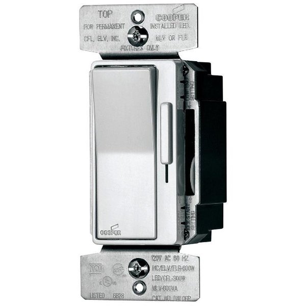 Eaton Wiring Devices Decorator Dimmer, 120 V, 300 W, CFL, Halogen, Incandescent, LED Lamp, 3Way DUL06P-C2-KB-L